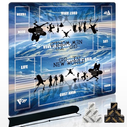 2-Player TCG Playmat with Zones Compatible with One Piece Card Game, Bonus Power Counter Dice & Storage Bag Included 24x24 Inches, Non-Slip Rubber Trading Card Game Mat (Ocean Horizon) - color: Ocean Horizon