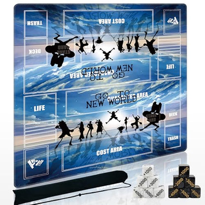 2-Player TCG Playmat with Zones Compatible with One Piece Card Game, Bonus Power Counter Dice & Storage Bag Included 24x24 Inches, Non-Slip Rubber Trading Card Game Mat (Ocean Horizon) - color: Ocean Horizon
