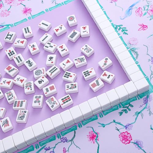 TIASUSAN American Mahjong Tiles Set, 166 White Tiles, Blue Printed Bag with Entire Accessories, 4 All-in-One Rack/Pushers, Mahjong Game Set - color: Blue 02