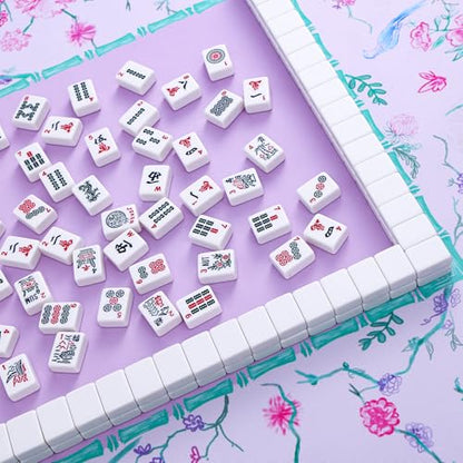 TIASUSAN American Mahjong Tile Set, 166 White Tiles, Pink Printed Bag with Entire Accessories, 4 All-in-One Rack/Pushers, Mahjong Tiles Set - color: Pink