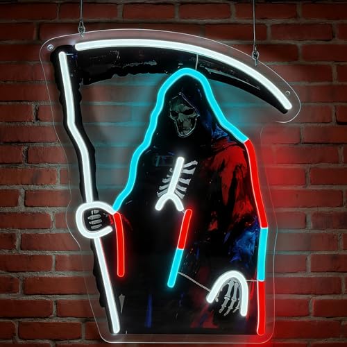LED Halloween Grim Reaper Scythe Neon Sign Light Up Horror Lights Lighted Ghost Neon Signs for Bedroom Dorm Hallway Garage Bar Gaming Room Man Cave Party Wall Decor Art Gifts - color: Grim Reaper