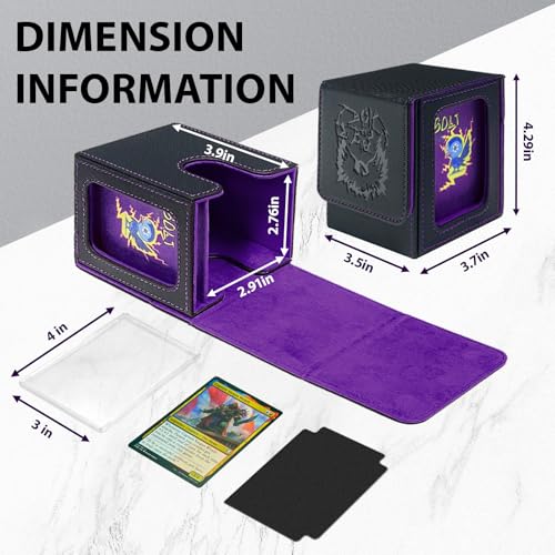 MTG Deck Box with Commander Display,Magnetic Card Storage Box Fits 100 Double Sleeved Cards,with 2 Dividers And 1 Mini Snap Card Holder Black/Violet - color: Black/Violet