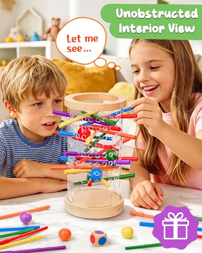 Montessori Wooden Board Games for Kids Ages 4-8, 42 Wooden Sticks Game Quick Setup, Board Games for Kids 4-6, Fine Motor Skills Toy Montessori Toys for 3 4 5 6 Year Olds, Family Games Gift Boys Girls