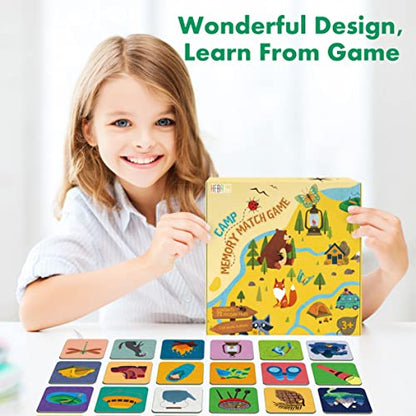 Hebayy Memory Matching Game, 72 PCS Camping Theme Matching Cards for Toddlers 36 Designs Memory Cards Educational Learning Toys for Preschool 4 5 6 Years Old - style: Camping Theme
