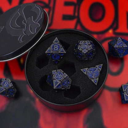 RULE DICE D&D Metal Dice Set, 7 die Metal DND Polyhedral Dice Sets with Gift Metal D and D Dice Box, for Dungeons and Dragons Dice Set and Other Role Playing TMG Games(Sapphire Blue) - color: A-sapphire Blue