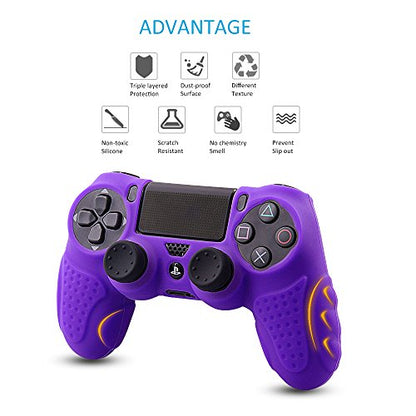 CHINFAI PS4 Controller DualShock4 Skin Grip Anti-Slip Silicone Cover Protector Case for Sony PS4/PS4 Slim/PS4 Pro Controller with 8 Thumb Grips (Purple) - color: Purple