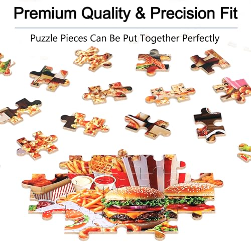 LELEMON Puzzles for Kids Ages 4-6,Hamburger Foods 100 Piece Puzzles for Kids Ages 4-8 in a Metal Box, Educational Jigsaw Puzzles 100 Piece Puzzle Games Puzzle Toys for Girls and Boys - color: Hamburger Foods
