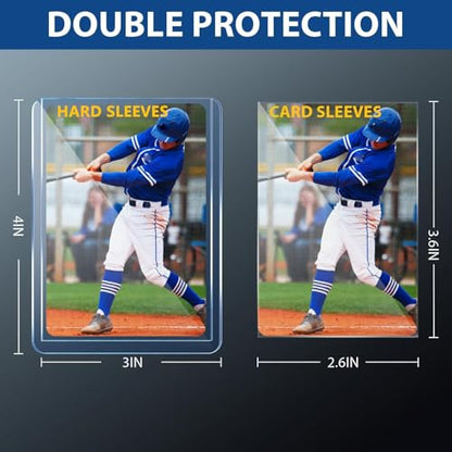 400 Card Sleeves Hard Plastic, 3"x 4" Trading Card Holder, Sports Cards Protectors for Top Baseball Game Sports Cards Cases (200 Hard Sleeve + 200 Soft Sleeves) - size: 200 Hard Sleeves + 200 Soft Sleeves