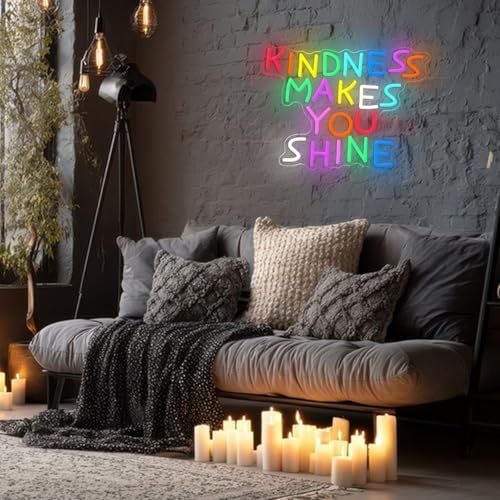 Kindness Makes You Shine Neon Sign Kindness Classroom Neon Light Be Kind LED Light Up Sign for Wall Decor Bedroom Coffee Office Party Home(12.6 * 16.54In) - style: Kindness Makes You Shine
