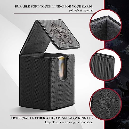Card Deck Box for MTG Card Storage Box Holds 100 Plus Single Sleeved Cards, Microfiber Lining and Leather Card Box Compatible with Trading Card Games TCG, Yugioh Cards, etc.(Vertical-Black) - color: Black