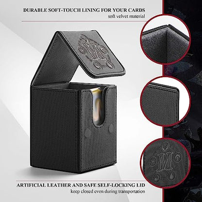 Card Deck Box for MTG Card Storage Box Holds 100 Plus Single Sleeved Cards, Microfiber Lining and Leather Card Box Compatible with Trading Card Games TCG, Yugioh Cards, etc.(Vertical-Black) - color: Black