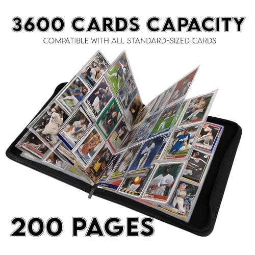 3600 Pockets Trading Card Sleeves, Premium 9-Pocket 200 Sheets, Double-Sided Baseball Cards Sleeves, Card Protectors Sheets for Basketball Cards & More - Fits 3 Ring Binder (200 Sheets) - size: 200 Sheets