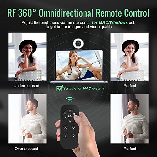 Angetube Streaming Webcam with Microphone, USB 1080P Web Cam w/Ring Light | Remote Control, 1080P@60FPS, 5X Digital Zoom, Built in Privacy Cover, HD Computer Web Camera for Desktop, PC, Laptop, Mac