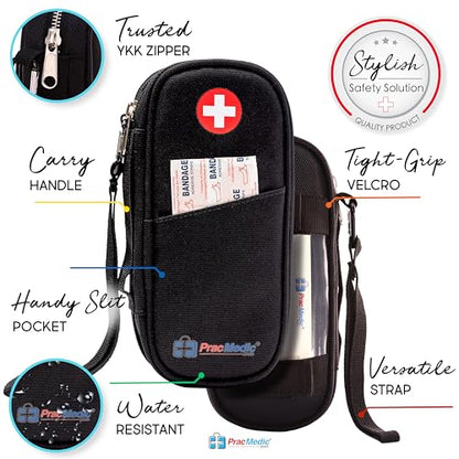 PracMedic Bags Epi Pens Carrying Case- Insulated Epipen Carry Case (Black) | Holds 2 Epi Pens, Auvi-Q or Neffy, Inhaler & Antihistamine. Medical Case for Allergy, Asthma & Diabetes Medicines - color: Black