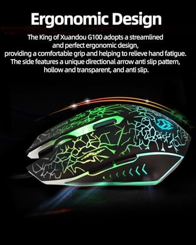 Wired RGB Gaming Mouse, Ergonomic Optical Mouse with 4-Level DPI (800/1200/1600/2400), 7-Color Breathing Backlight, 8 Million Clicks Switches, Plug and Play for Laptop Desktop PC Mac Windows MacOS