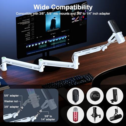 Microphone Arm,Aokeo AK-58i Desk Low Profile Mic Boom Arm Stand,Suitable For Blue Yeti,Snowball iCE,HyperX QuadCast,SoloCast,Elgato Wave,Etc（White） - color: AK-58i (White)