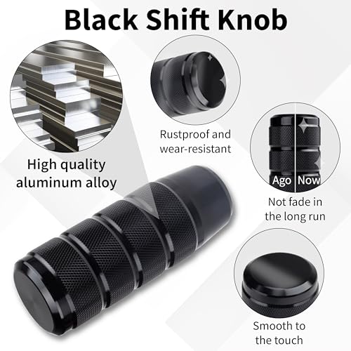 ecocstm Car Shifter Knob, Aluminum Gear Shift Style Knobs, Car Accessories | 3.74" Shift Knob with 3 Threaded Adapters M8 M10 M12 x 1.25 Fit Universal Manual Transmission, Automotive, Trucks (Black) - color: Black