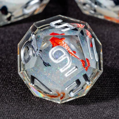 OUKELANWO Liquid Core Koi Fish DND Dice Set with Box, 7Pcs Sharp Edge Resin Role Playing D&D Dice, Ocean D and D D20 D12 D10 D8 D6 D4 Dice