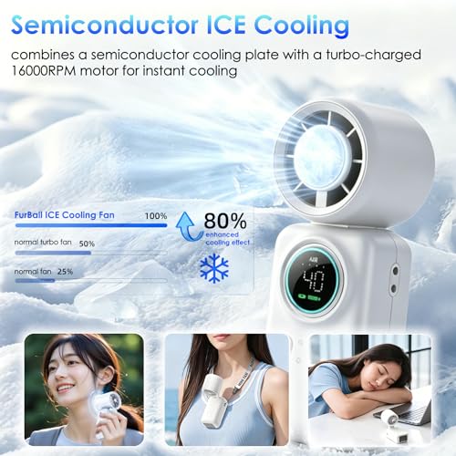 FurBall 4-IN-1 Portable Handheld Fan with Ice Cooling, High-speed Turbo Power 100 Gear Adjustable, LED Display, 6000mAh Rechargeable Battery, Foldable & Quiet Personal Fan for Travel, Office, Outdoor - color: Mint Green