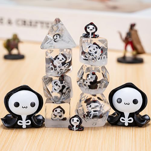 D&D Resin Dice Set, Ghost Polyhedral Dice for Dungeons and Dragons, RPG, MTG DND 7-DIE (D4, D6, D8, D10, D12, D20, D%) - color: Ghost