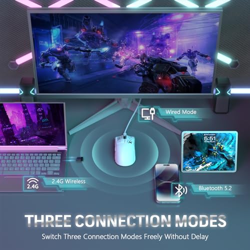 ATTACK SHARK X11 59g Lightweight Wireless Gaming Mouse,RGB Magnetic Charging Dock,Tri-Mode-BT/2.4G Wireless/Wired Mouse with Grip Tape,22000 DPI,5 Programmable Buttons for Pc/Mac(White&Sticker) - color: White & Griptape
