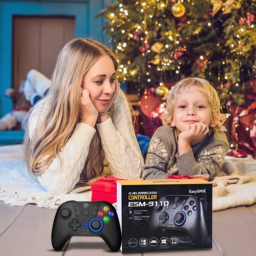 EasySMX 2.4G Wireless Controller for PC,Steam Deck,PS3,Android TV,Black. | Plug and Play,Programmable Buttons,Dual Vibration Motors,Up to 14-Hour Battery Life.