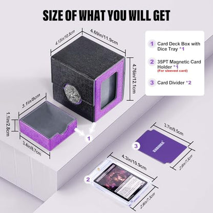 Kabinka Commander Deck Box for MTG with Dice Tray, Card Deck Box | Hold 100 Double-Sleeved Cards,for TCG/PTCG, Patented Design,with 35PT Magnetic Card Holder (Black& Purple, Lotus) - color: A2-Black& Purple, Lotus