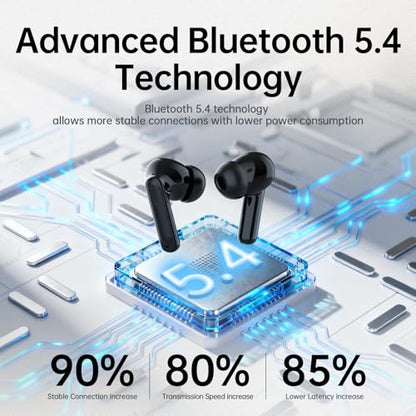 Adaptive Hybrid Active Noise Canceling 2026 Wireless Earbuds, 6 Mics ENC Clear Call Ear Buds, Hi-Res Audio Deep Bass Bluetooth 5.4 Headphones, 40H Playtime, Wireless Charging, LED, USB-C, Black - color: Deep Black