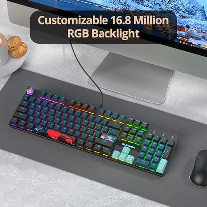Full Size Mechanical Keyboard, Creamy Keyboard with Number Pad, 104 Keys Wired Gaming Keyboard with Red Switch, RGB Backlit for PC Laptop - color: Monster