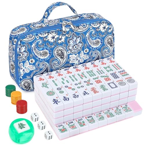 Suncle American Mahjong Tile Set X-Large 166 Pink Back Tiles 1.4" Large Size Tile with Carrying Travel Case, English Manual, Pro Complete Mahjongg Game Set - color: Pink Back-1.4inch
