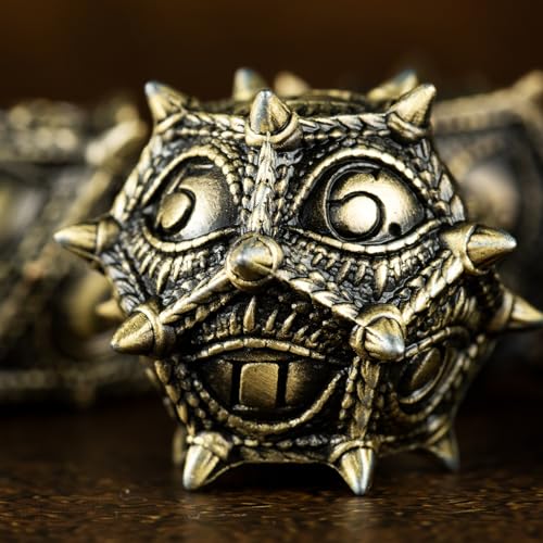 Surpass DND Metal dice Set Dragon Eye dice Set Polyhedral Roll Playing Dice with Box D20 D12 D10 D% D8 D6 D4 for Pathfinder MTG RPG Board Games - color: Antique Bronze