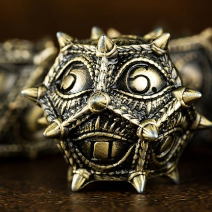 Surpass DND Metal dice Set Dragon Eye dice Set Polyhedral Roll Playing Dice with Box D20 D12 D10 D% D8 D6 D4 for Pathfinder MTG RPG Board Games - color: Antique Bronze