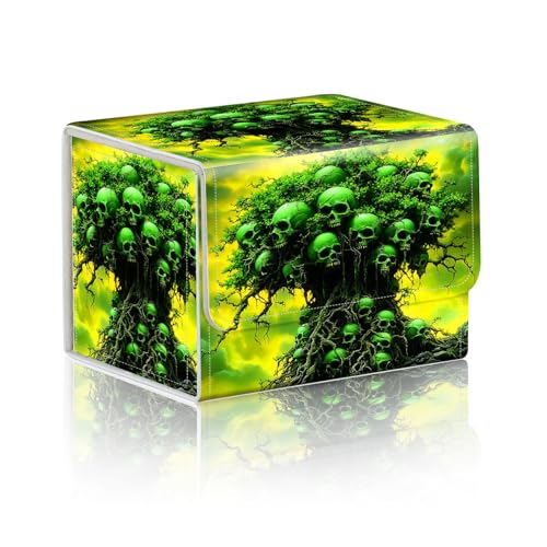 Trading Card Storage Box, Holds 100+ for MTG Cards, Premium PU Leather with Magnetic Closure, Tree Adorned With Green Skulls Durable Deck Box for Magic the Gathering, Trading Card Games - color: Tree Adorned With Green Skulls