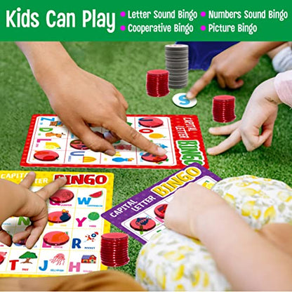 SpriteGru Alphabet Bingo Game, Uppercase/Lowercase/Number Bingo Game ABC and 123 Bingo Board Game for Kindergarten and Preschool Kids 4-8, Perfect for Classroom & At Home - style: ABC & 123 Bingo Game