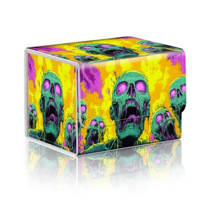 Trading Card Storage Box, Holds 100+ for MTG Cards, PU Leather with Magnetic Closure, Green Zombies in Psychedelic Flames Durable Deck Box for Magic the Gathering, Trading Card Games - color: Green Zombies in Psychedelic Flames