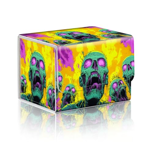 Trading Card Storage Box, Holds 100+ for MTG Cards, PU Leather with Magnetic Closure, Green Zombies in Psychedelic Flames Durable Deck Box for Magic the Gathering, Trading Card Games - color: Green Zombies in Psychedelic Flames