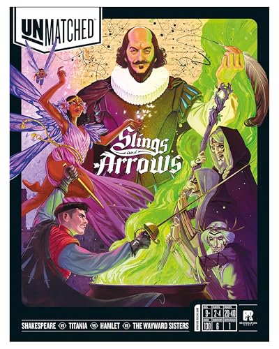 Restoration Games Unmatched Slings and Arrows | Strategy Board Game for 2 to 4 Players, Shakespeare Heroes Expansion with Globe Theatre Battlefield, 30 Min Playtime, Ages 9+