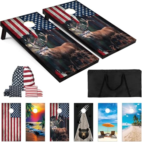 Cornhole Board Set 4x2 Regulation Size Cornhole Set with Carrying Bags & 8 Bean Bags Corn Hole Boards Bean Toss Game for Adults Family Outdoor Lawn Outside Backyard Games - color: Deer, size: 4*2FT