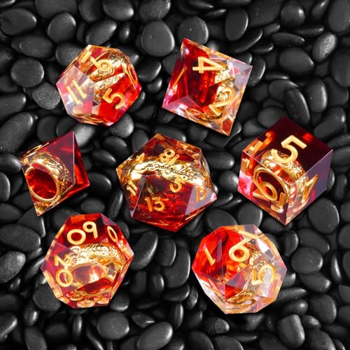 Ring DND Dice Set, 7 Pcs Magic Lord Ring DND Dice Resin Sharp Edge D&D Dice for Dungeons and Dragons RPG Role Playing Games