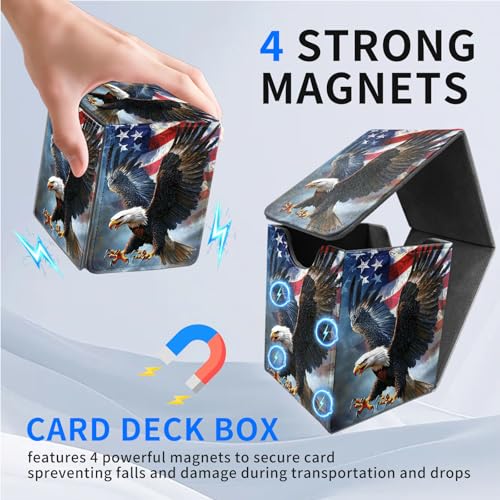 for MTG Deck Box, Commander Deck Case Fits 100 Double Sleeved Cards, PU Leather Storage Box, Compatible with Magic/TCG/PTCG/EDH/Sport Cards,American flag Eagle - color: American flag Eagle