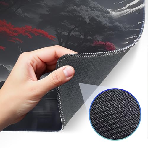 Japanese Dark Red Moon Gaming Mouse Pad, Extended Mouse Pad with Non-Slip Base, Full Keyboard Pad with Stitched Edges, Large Desk Pad for Gaming, Office, Home 31.5 x 11.8 Inch - color: Japanese style