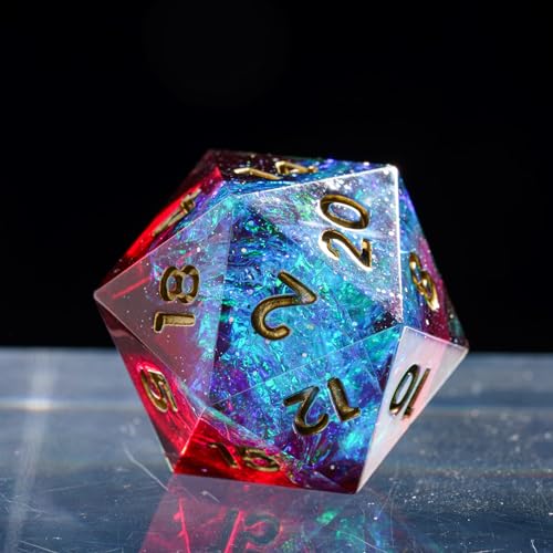 7PCS DND Dice Set,Handmade Sharp Edge Dice Set D&D RPG Polyhedral Die,for Dungeons and Dragons TTRPG Games Roleplaying Games Pathfinder,with Gift Box(Blue with Red) - color: Starry Sky(blue With Red)