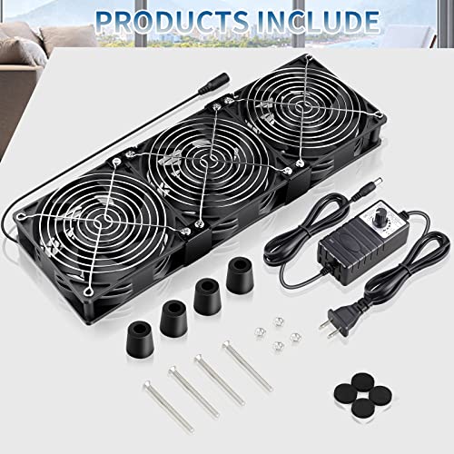 Wathai 120mm x 38mm 360mm Computer Fan with AC Plug Exhaust Fan Cooling | Dual Ball 110V 120V Variable Speed Control Big Airflow 3000RPM High Speed 3 120mm Fans Crawlspace Vent External PC Case - style: 120mm x 3