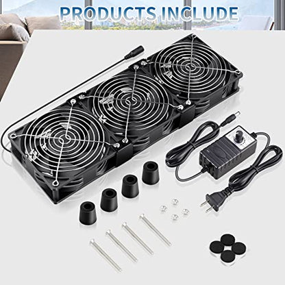 Wathai 120mm x 38mm 360mm Computer Fan with AC Plug Exhaust Fan Cooling | Dual Ball 110V 120V Variable Speed Control Big Airflow 3000RPM High Speed 3 120mm Fans Crawlspace Vent External PC Case - style: 120mm x 3