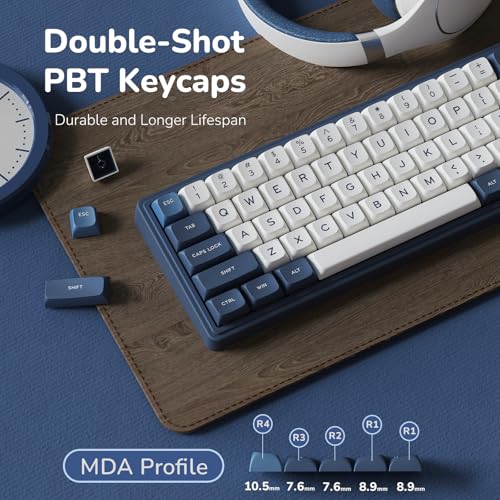 RK ROYAL KLUDGE R65 Wired Gaming Keyboard with Volume Knob, 60% Percent RGB Backlit Mechanical Keyboard Gasket Mount with PBT Keycaps, MDA Profile, QMK/VIA, 66 Keys Hot Swappable Cream Switch, Blue - color: Blue