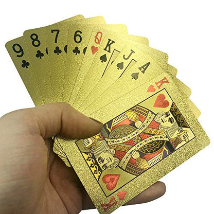 Yuanhe Gold Deck of Cards - Waterproof Playing Cards Luxury Playing Cards with Wooden Gift Box,Great for Poker Cards Game, Game Nights and Casino Party (Pack of 2) - size: 2.244X3.425 inch, bridge size cards (Pack of 2)