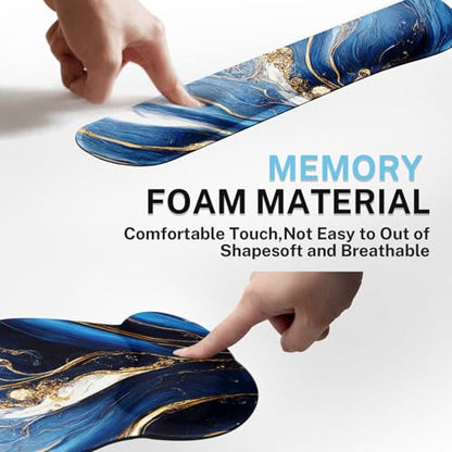 Britimes Blue and Gold Marble Keyboard Mouse Pad Set 4in1 Large Mousepad+Keyboard Wrist Rest+Mouse Wrist Rest+Coaster Set with Ergonomic Design for Home Office Computer 35.4x15.7 inches - color: Blue and Gold Marble