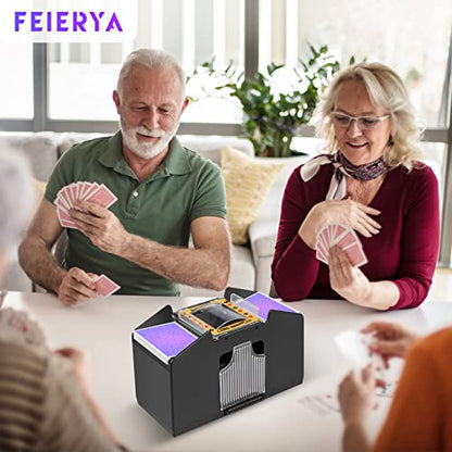 FEIERYA Automatic Card Shuffler 2/1/4/6 Deck | Battery-Operated Electric Playing Card Shuffler,Compatible with UNO,Poker for Home Card Game,Travel - size: 4 Decks