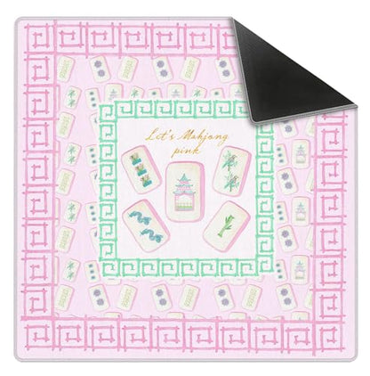 Pink Chinoiserie Mahjong Mat 31.5" x 31.5", Grandmillennial Pastel Pink Non-Slip Noise Reduction Mahjong Table Cover Accessories and Supplies for Dominoes Poker Card Board and Tile Games Gifts - color: Pink Chinoiserie