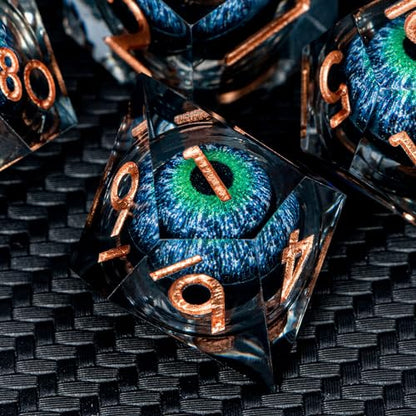 ARUOHHA DND Dragons Eye Dice Liquid Core Blue Green Resin Sharp Edged Dice Set with Gift Box, Compatible with D&D Role Playing Game, Dungeons Polyhedral D and D Dice D20 D12 D10 D8 D6 D4 - color: Yy03-blue Green